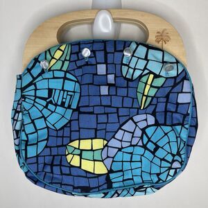 Lilly Pulitzer Sneaky Bermuda Bag Blue Mosaic Wooden Handles Logo  Preppy